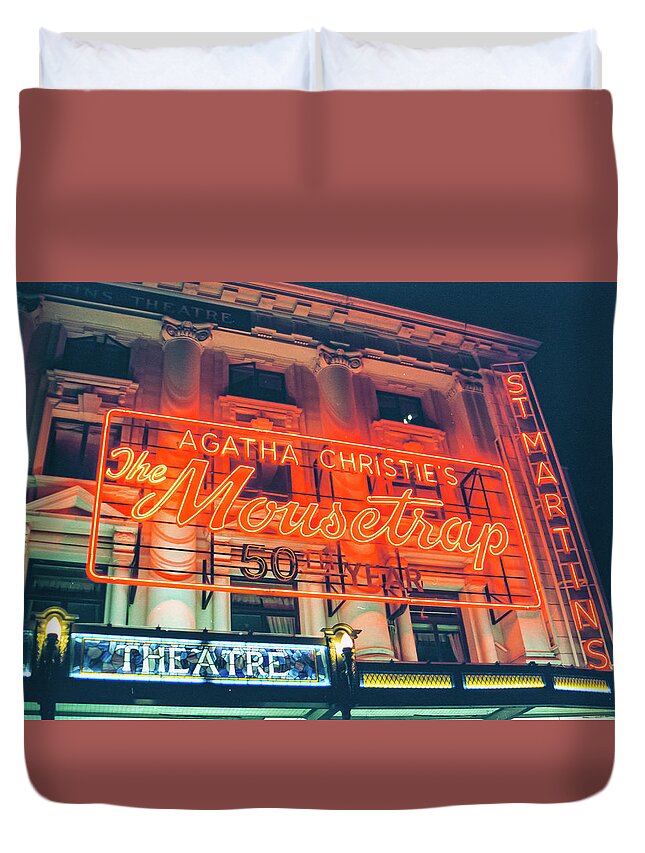 London Duvet Cover featuring the photograph 35mm Film image of Agatha Christie's The Mousetrap by Matthew Bamberg
