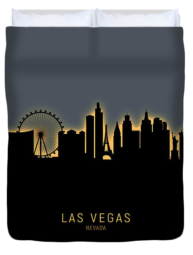 Las Vegas Duvet Cover featuring the digital art Las Vegas Nevada Skyline by Michael Tompsett