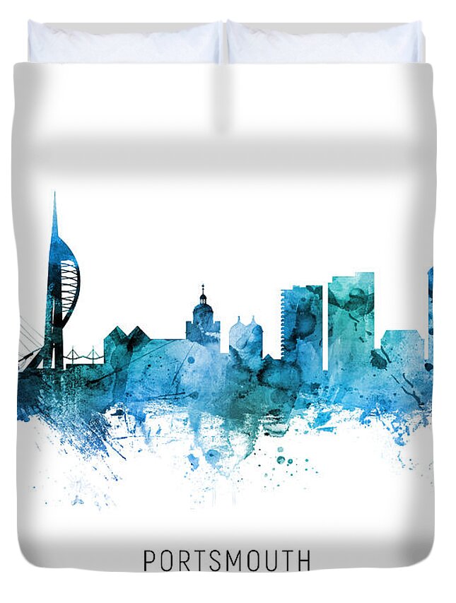 Portsmouth Duvet Cover featuring the digital art Portsmouth England Skyline by Michael Tompsett