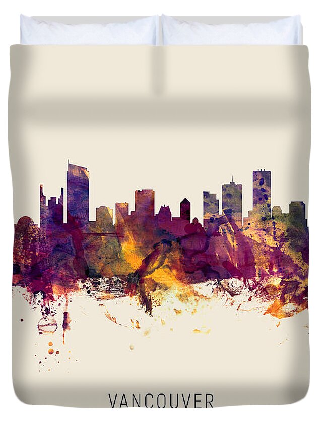 Vancouver Duvet Cover featuring the digital art Vancouver Canada Skyline by Michael Tompsett
