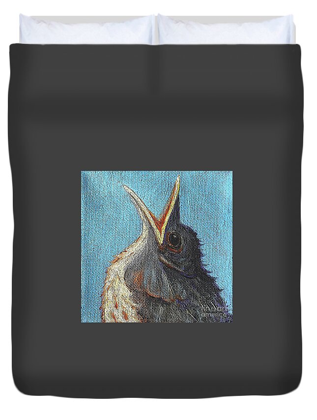 Baby Robin Duvet Cover featuring the painting 39 Baby Robin by Victoria Page