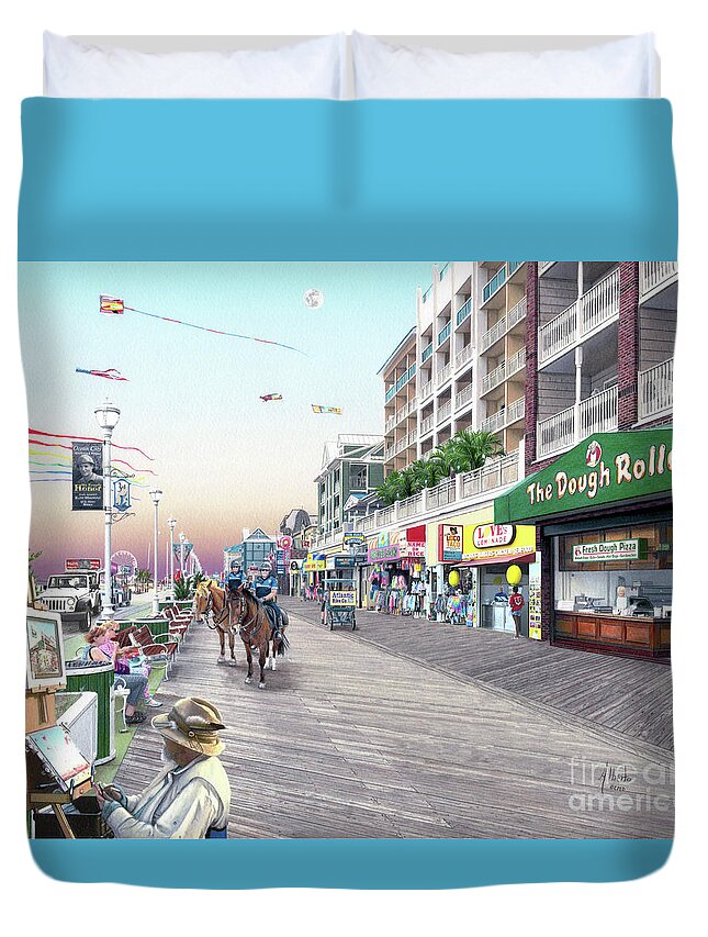 Dough Roller Duvet Cover featuring the drawing 3rd Street Ocean City MD by Albert Puskaric