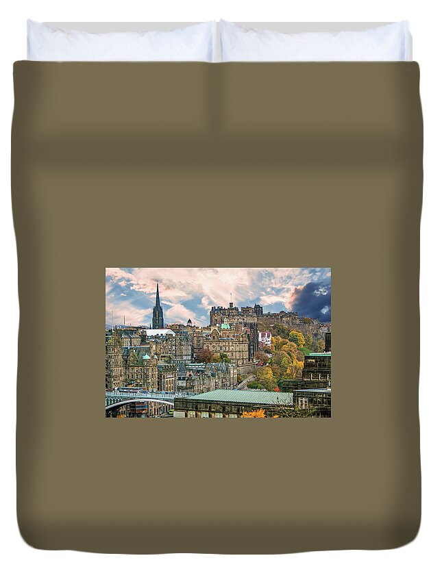 City Of Edinburgh Duvet Cover featuring the digital art City of Edinburgh Scotland by SnapHappy Photos
