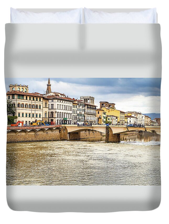 Arno Duvet Cover featuring the photograph cityscape of Florence #4 by Vivida Photo PC