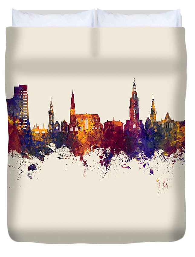 Groningen Duvet Cover featuring the digital art Groningen The Netherlands Skyline by Michael Tompsett