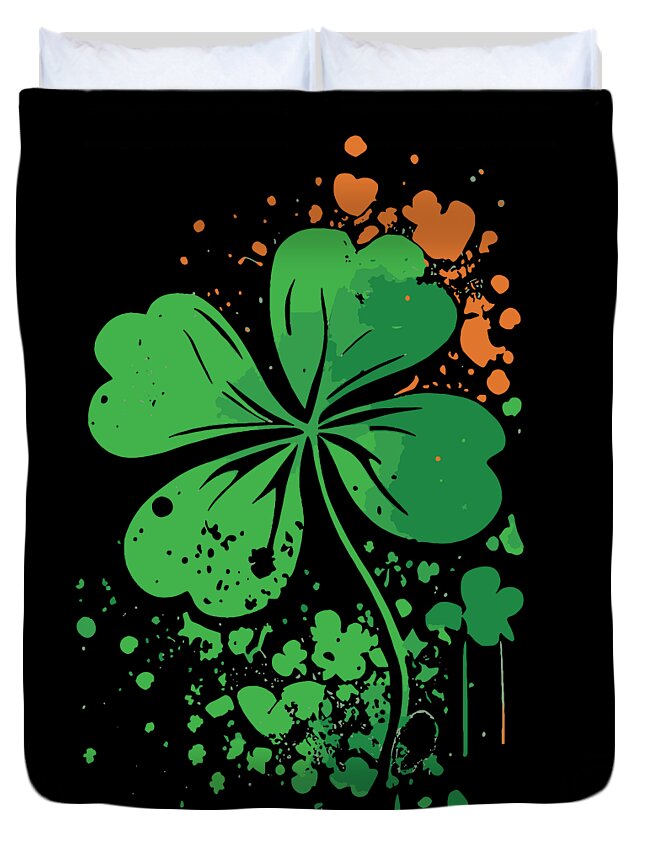 Cool Duvet Cover featuring the digital art 4 Leaf Clover St Patricks Day Paint Splatter by Flippin Sweet Gear