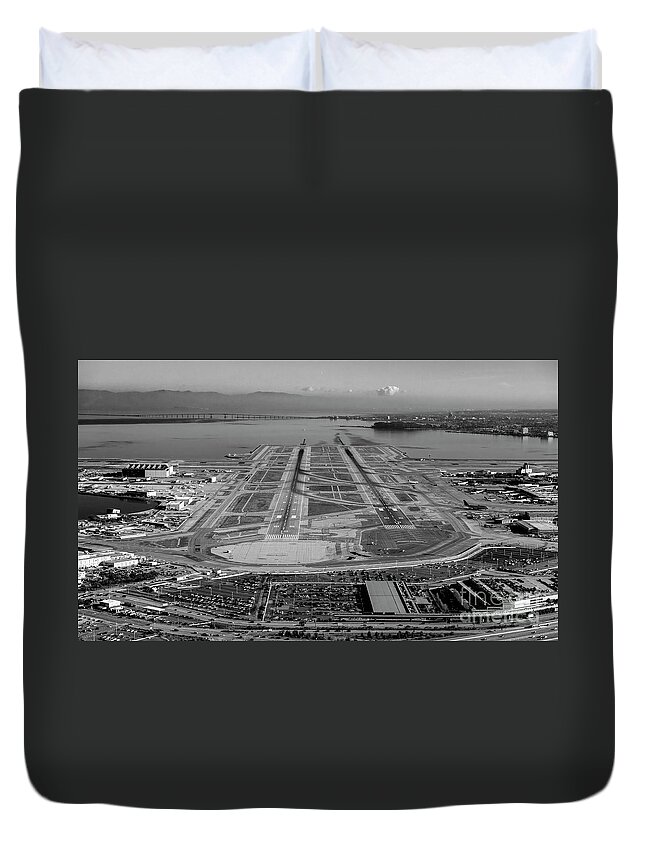 San Francisco International Airport Duvet Cover featuring the photograph San Francisco International Airport Aerial View by David Oppenheimer