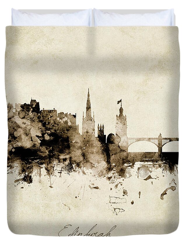 Edinburgh Duvet Cover featuring the digital art Edinburgh Scotland Skyline #44 by Michael Tompsett