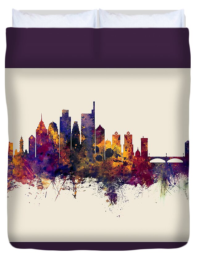 Philadelphia Duvet Cover featuring the digital art Philadelphia Pennsylvania Skyline #45 by Michael Tompsett