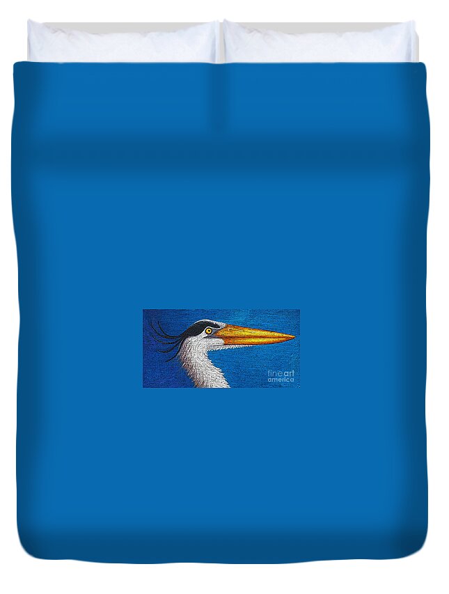Bird Duvet Cover featuring the painting 49 Heron by Victoria Page