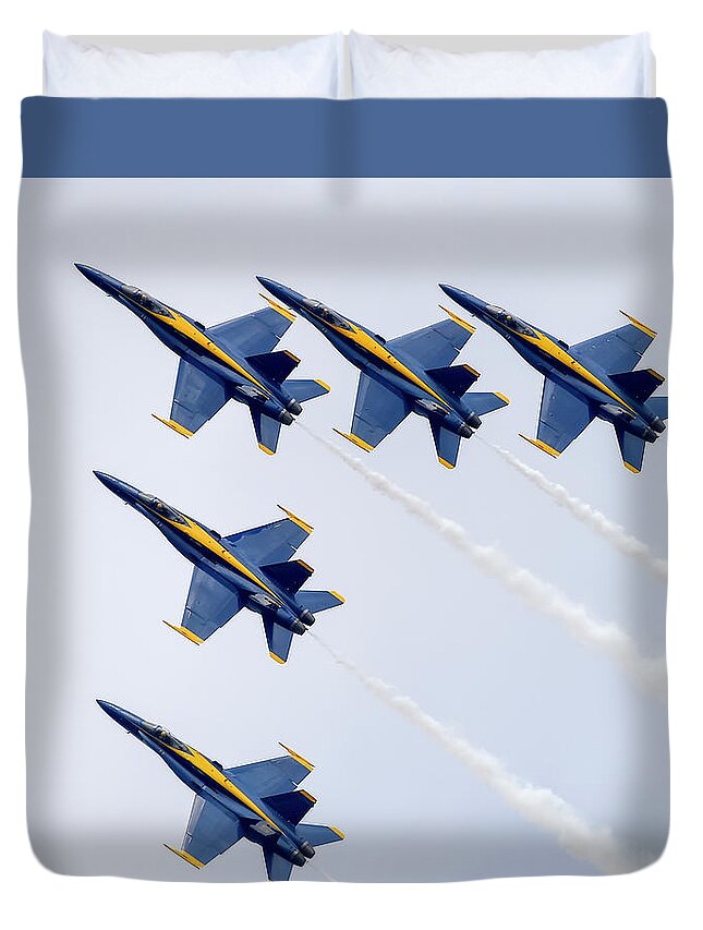 Blue Angels Duvet Cover featuring the photograph 5 Blue Angel Jets In Formation by Gigi Ebert