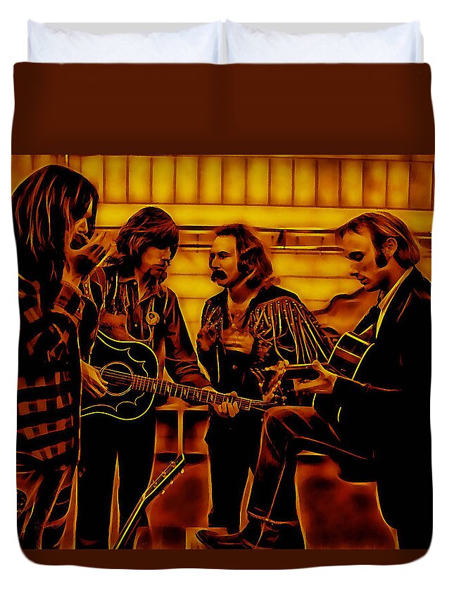 Crosby Stills And Nash Duvet Cover featuring the mixed media Crosby Stills Nash and Young #5 by Marvin Blaine