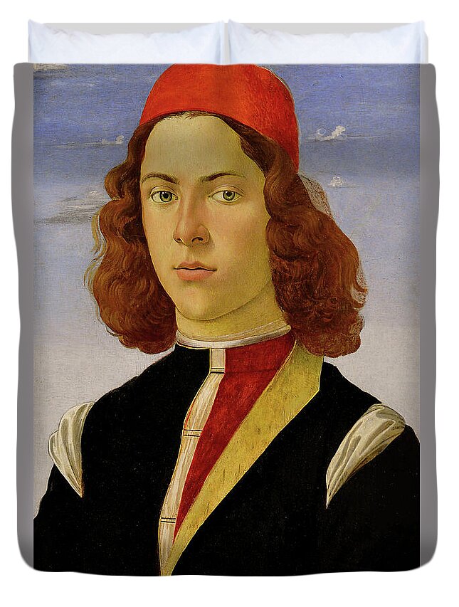 Portrait Of A Young Man Duvet Cover featuring the painting Portrait of a Young Man, from circa 1480-1485 by Sandro Botticelli