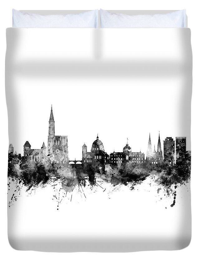 Strasbourg Duvet Cover featuring the digital art Strasbourg France Skyline by Michael Tompsett