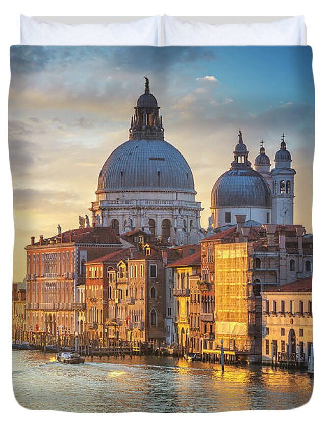 Venice Duvet Cover featuring the photograph Venice grand canal, Santa Maria della Salute church landmark at by Stefano Orazzini