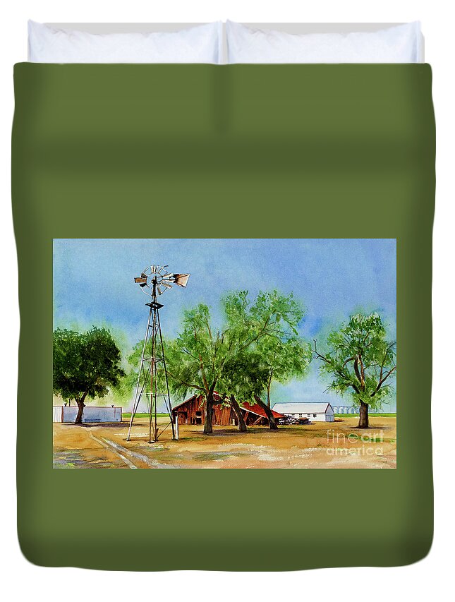 Placer Arts Duvet Cover featuring the painting #506 Algeos Barn #506 by William Lum