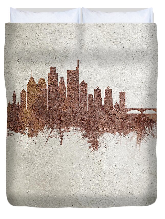 Philadelphia Duvet Cover featuring the digital art Philadelphia Pennsylvania Skyline #54 by Michael Tompsett