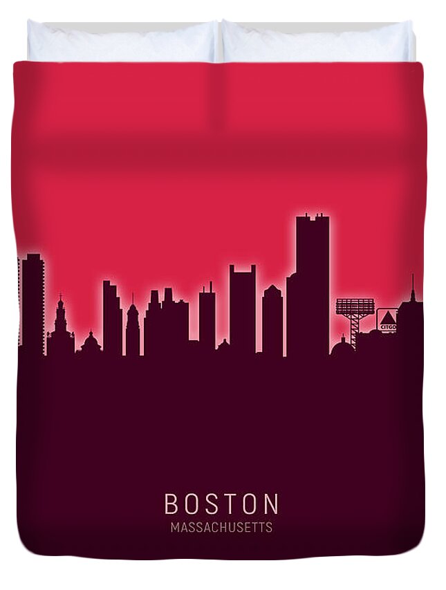 Boston Duvet Cover featuring the digital art Boston Massachusetts Skyline by Michael Tompsett