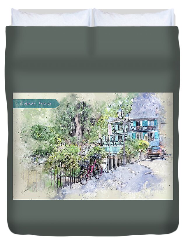 Artistic Duvet Cover featuring the digital art France sketch by Ariadna De Raadt