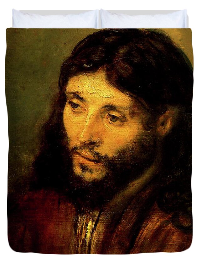 Christ Duvet Cover featuring the painting Head of Christ by Rembrandt van Rijn