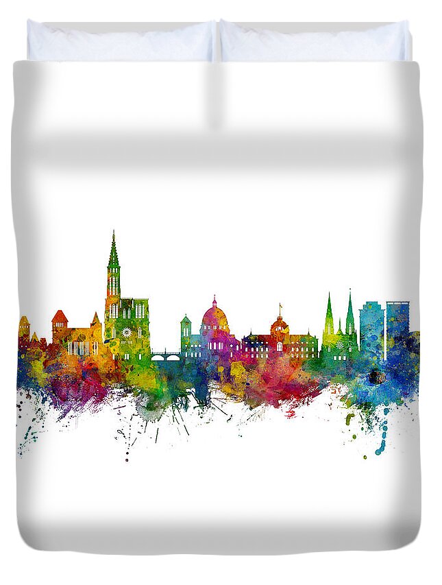 Strasbourg Duvet Cover featuring the digital art Strasbourg France Skyline #6 by Michael Tompsett