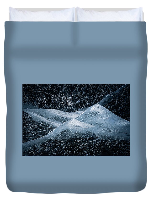 Fog Duvet Cover featuring the photograph Texture Of Frozen Lake by Julieta Belmont