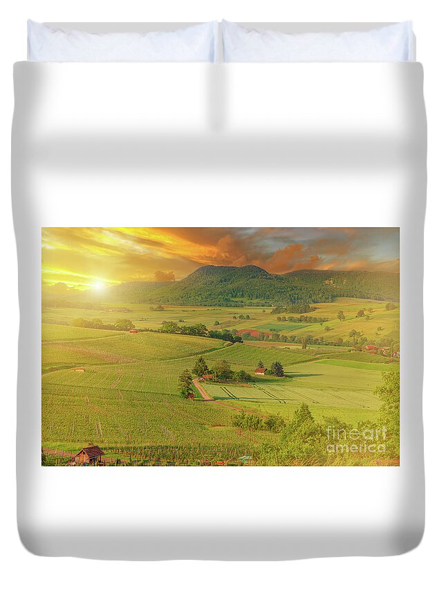 Terraced Vineyards Duvet Cover featuring the digital art vineyards of Hallau in Switzerland #6 by Benny Marty