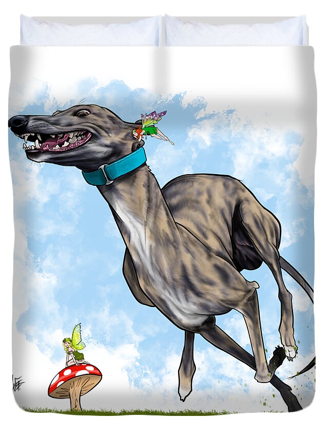 6448 Duvet Cover featuring the drawing 6448 Rhoades by Canine Caricatures By John LaFree
