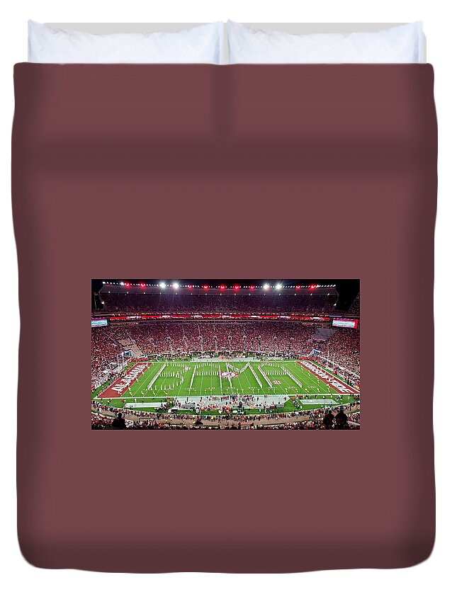 Gameday Duvet Cover featuring the photograph Night Panorama Bryant-Denny Stadium #8 by Kenny Glover