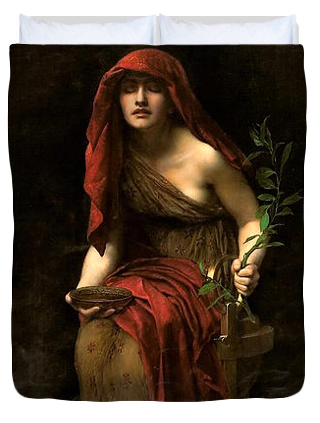 Priestess Of Delphi Duvet Cover featuring the painting Priestess of Delphi #7 by John Collier