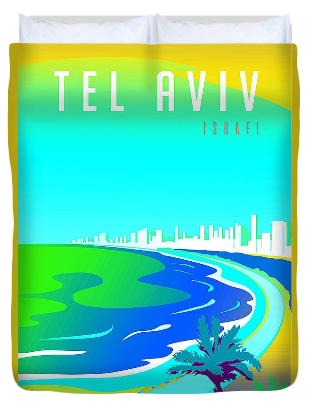 Oil On Canvas Duvet Cover featuring the digital art Tel Aviv #7 by Celestial Images