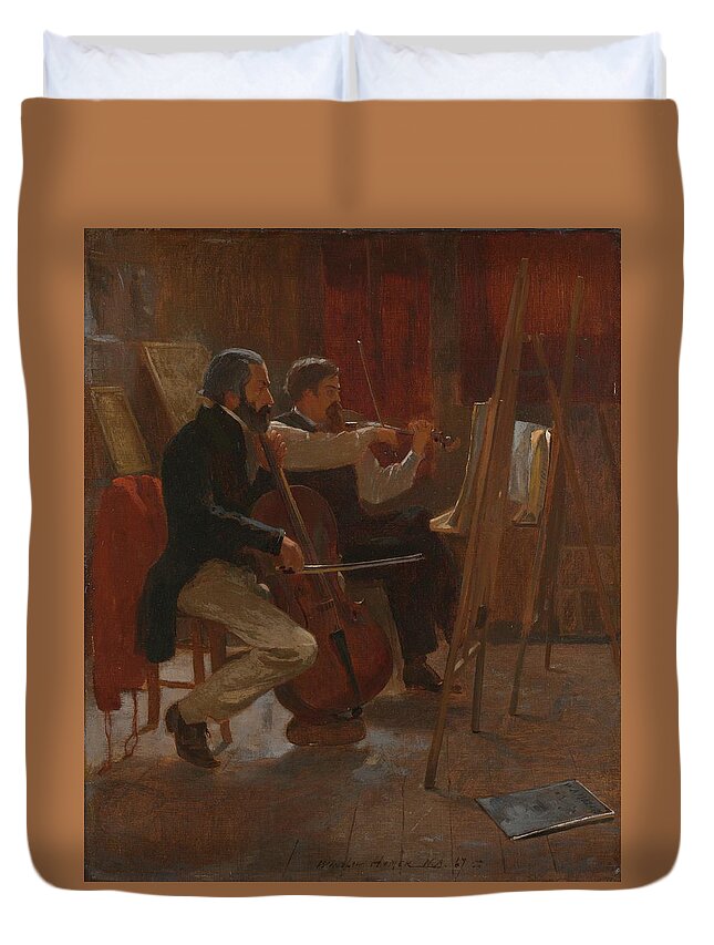 Winslow Homer Duvet Cover featuring the painting The Studio by Winslow Homer