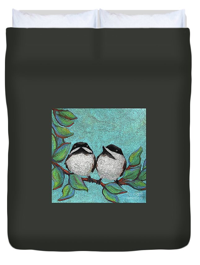 Birds Duvet Cover featuring the painting 7 Two Chicks by Victoria Page