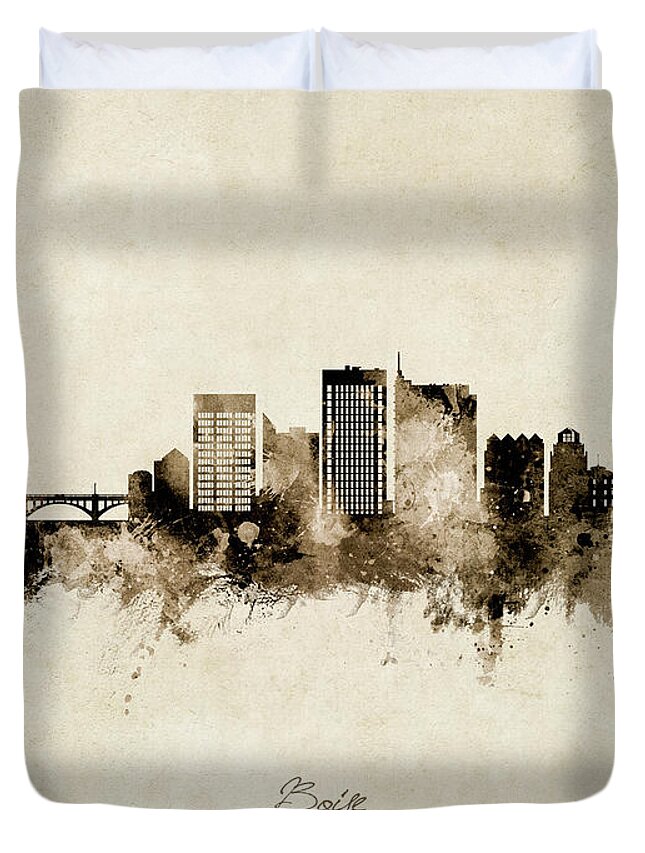 Boise Duvet Cover featuring the digital art Boise Idaho Skyline #8 by Michael Tompsett