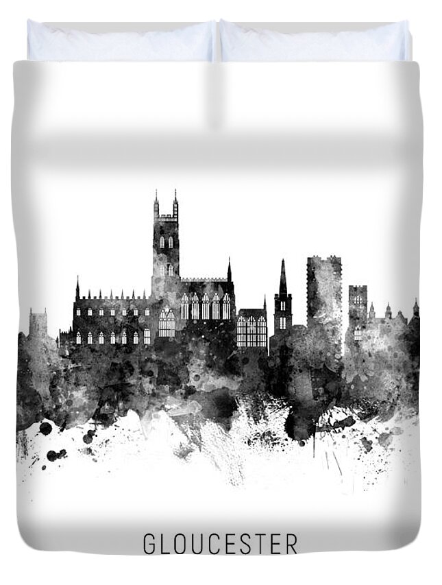 Gloucester Duvet Cover featuring the digital art Gloucester England Skyline by Michael Tompsett