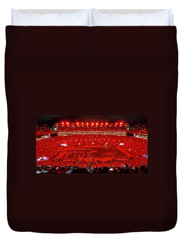 Gameday Duvet Cover featuring the photograph Night Panorama Bryant-Denny Stadium by Kenny Glover