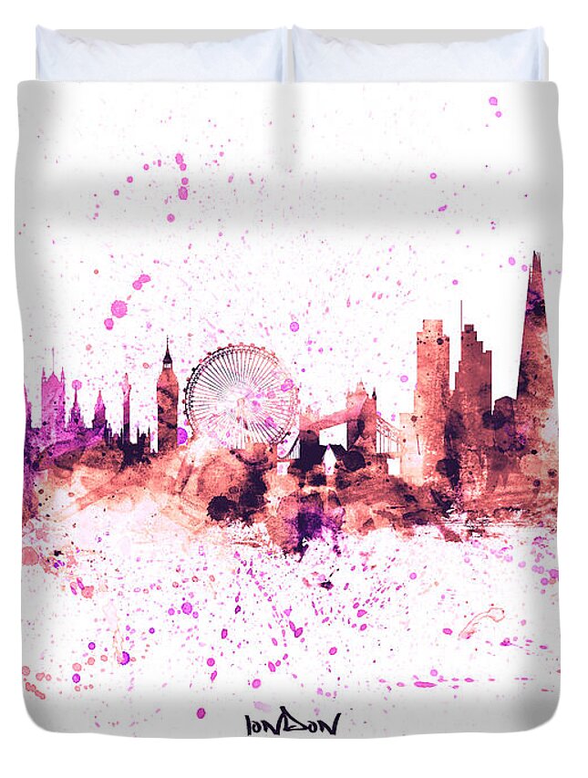 London Duvet Cover featuring the digital art London England Skyline #81 by Michael Tompsett