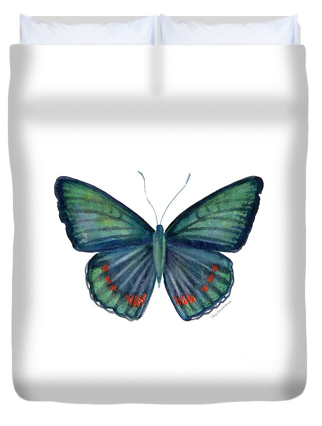 Teal Green Butterfly Duvet Cover featuring the painting 82 Bellona Butterfly by Amy Kirkpatrick