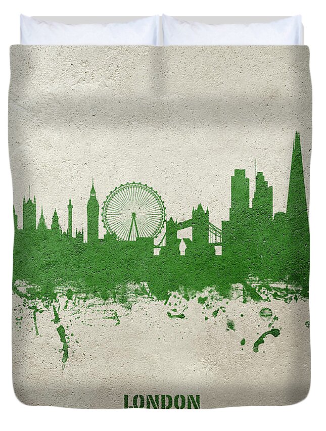 London Duvet Cover featuring the digital art London England Skyline #84 by Michael Tompsett