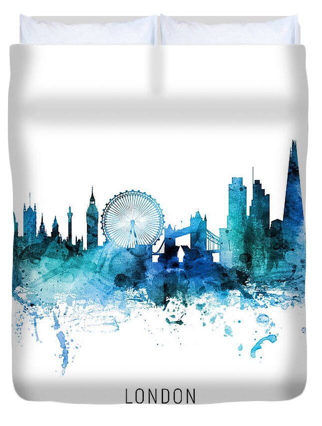 London Duvet Cover featuring the digital art London England Skyline by Michael Tompsett