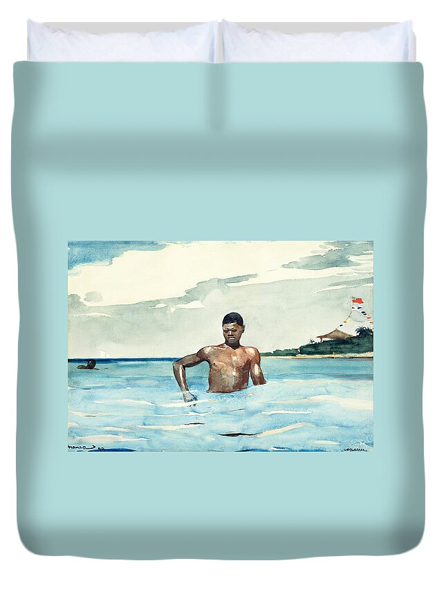Winslow Homer Duvet Cover featuring the drawing The Bather by Winslow Homer