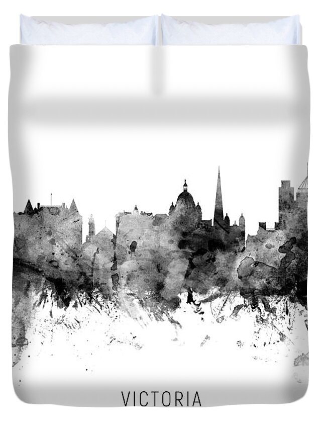 Victoria Duvet Cover featuring the digital art Victoria Canada Skyline by Michael Tompsett