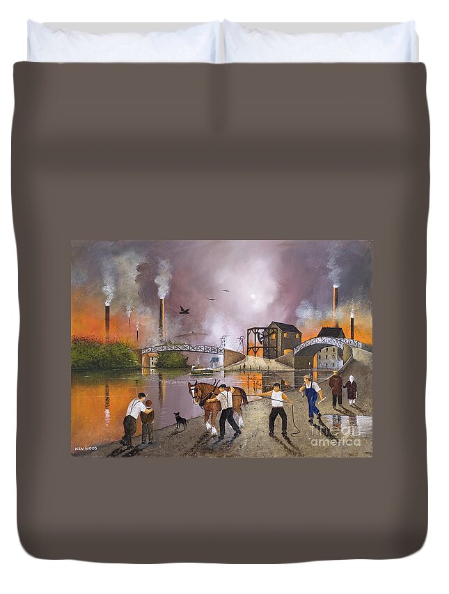 England Duvet Cover featuring the painting Toll End Bridge Dudley Canal - England by Ken Wood