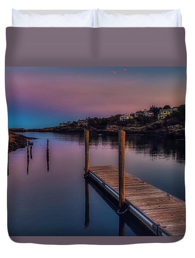 Perkins Cove Duvet Cover featuring the photograph A Beautiful Night in Perkins Cove by Penny Polakoff