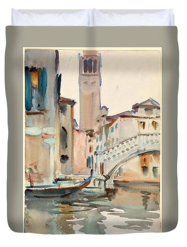 John Singer Sargent Duvet Cover featuring the drawing A Bridge and Campanile, Venice by John Singer Sargent