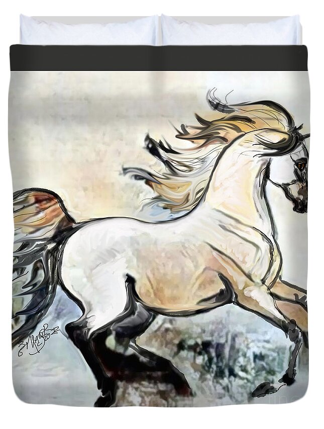Equestrian Art Duvet Cover featuring the digital art A Cantering Horse 002 by Stacey Mayer