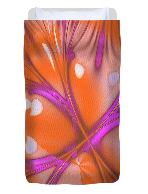 Abstract Duvet Cover featuring the digital art A Confluence Of Orange And Pink Abstract Artwork by Philip Preston