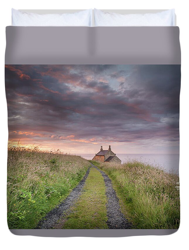 Northumberland Duvet Cover featuring the photograph A cottage by the sea by Anita Nicholson