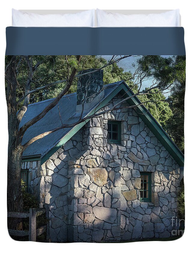 Home Duvet Cover featuring the photograph A cottage in Strahan, Tasmania, Australia by Elaine Teague