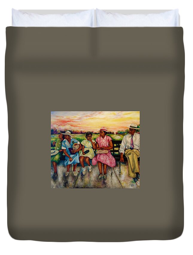African American Art Duvet Cover featuring the painting A Day In The Park by Emery Franklin